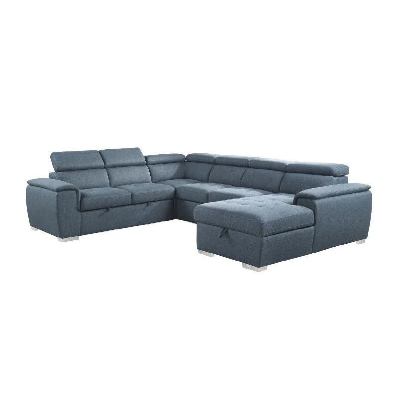 Homelegance Berel (4)4-Piece Sectional with Adjustable Headrests, Pull-out Bed and Right Chaise with Hidden Storage