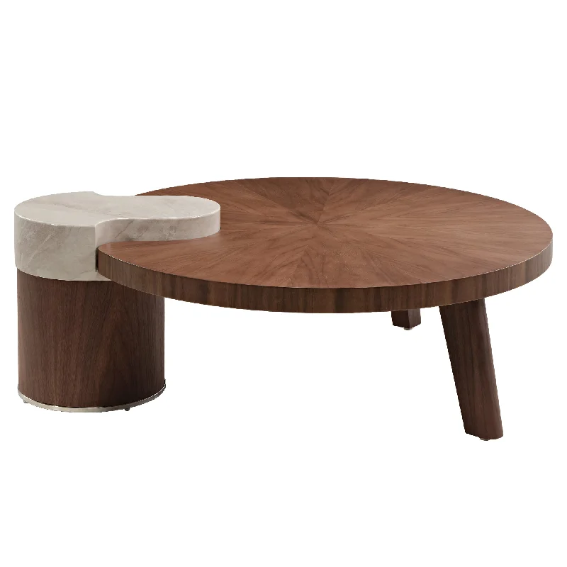 41" Irregular Round Solid Wood Walnut Coffee Table