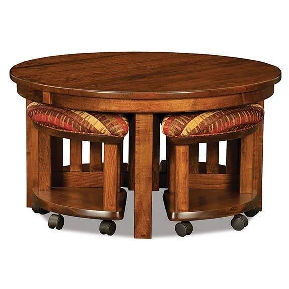 Amish Round Table Bench 5-Piece Set