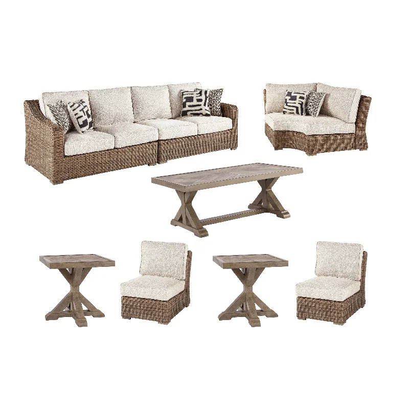 Signature Design by Ashley® Beachcroft 5-Piece Outdoor Sectional With Coffee Table And 2 End Tables