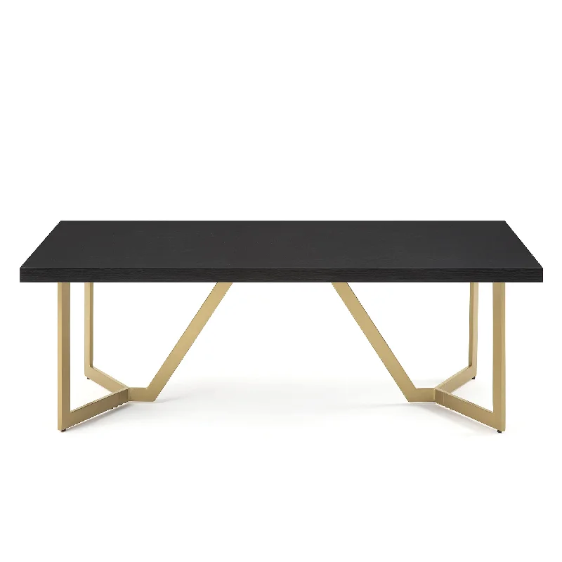 CT020 Modern Black Rectangular Coffee Table with Brushed Gold Base