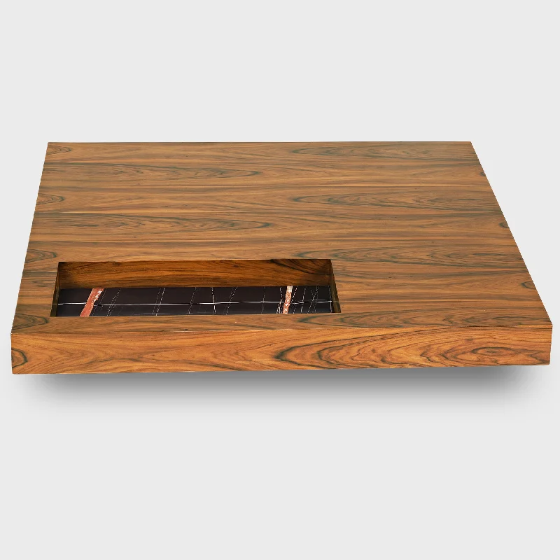 47" Square Solid-Wood Coffee Table with Sunken Small Desktop