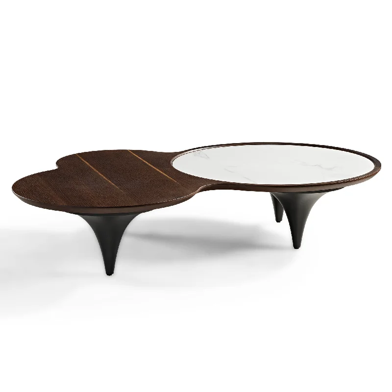 55" Modern Irregular Walnut Coffee Table