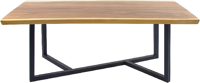 Deco 79 Wood Rectangle Dining Table with Black Metal Base, Brown - $619