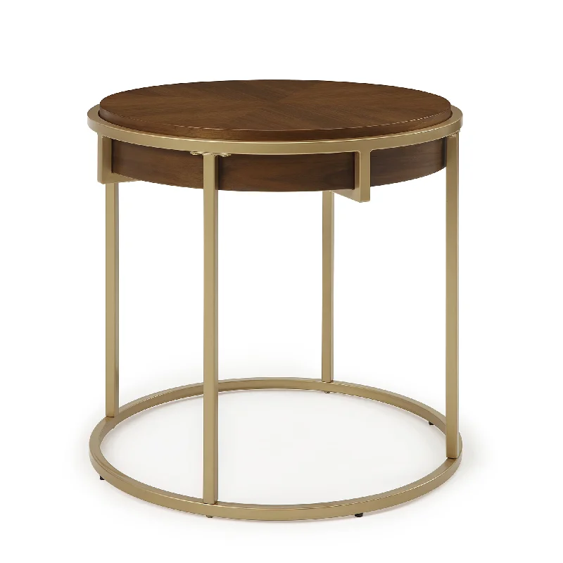 ET015 Brown Top End Table with Brushed Gold Base