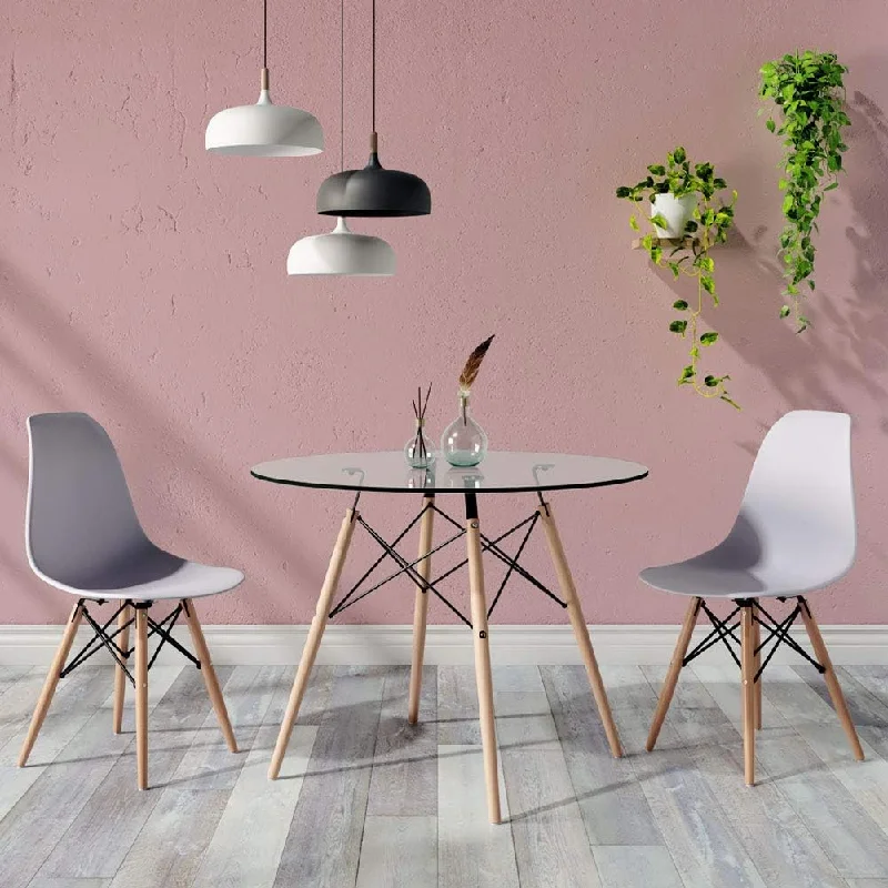 Joolihome Glass Dining Table with Solid Beech Legs