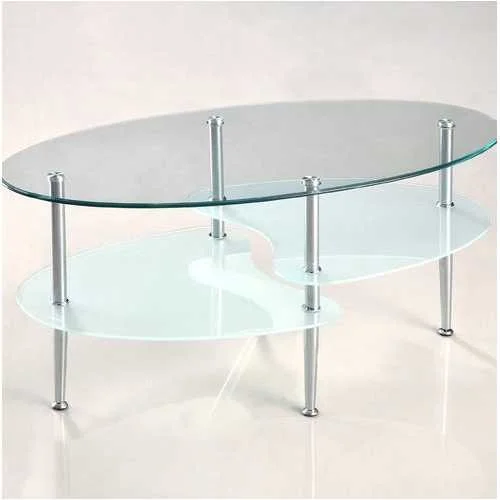 Modern Oval Glass Coffee Table with Chrome Metal Legs