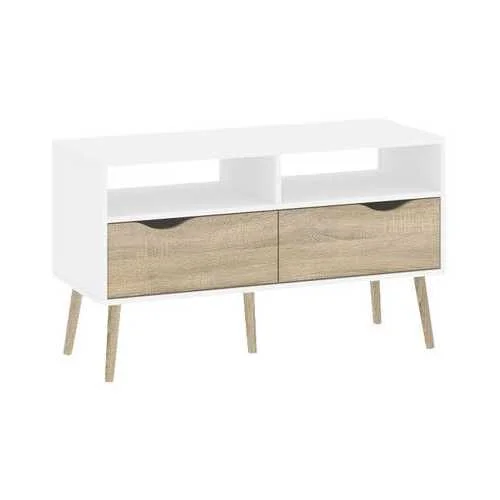 Modern Mid-Century Style Console Table in White / Oak Wood Finish