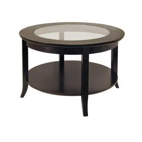 Circular Round Espresso Finish Coffee Table with Glass Inset