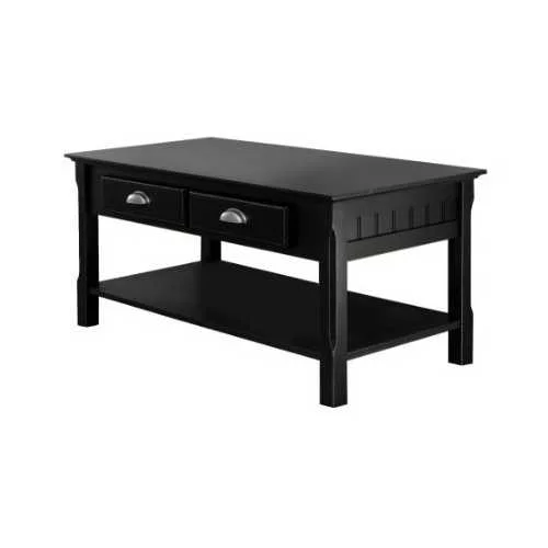 Country Style Black Wood Coffee Table with 2 Storage Drawers