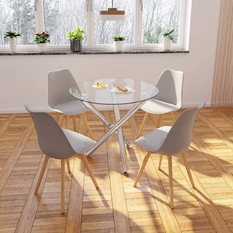 Joolihome Round Dining Table with Chrome Stylish Stable Table Legs