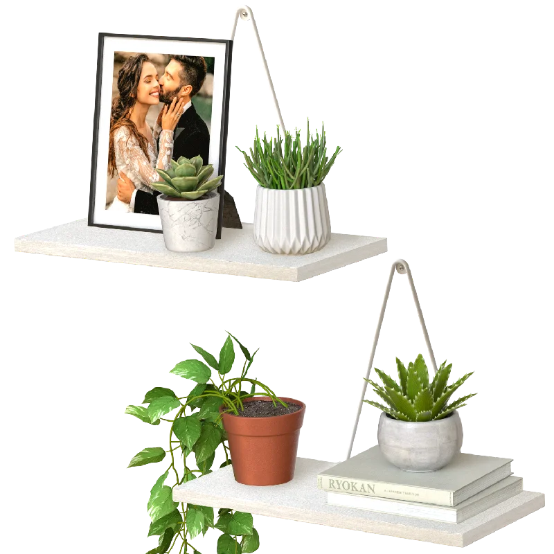 Rustic White Floating Hanging Shelf- Set of 2