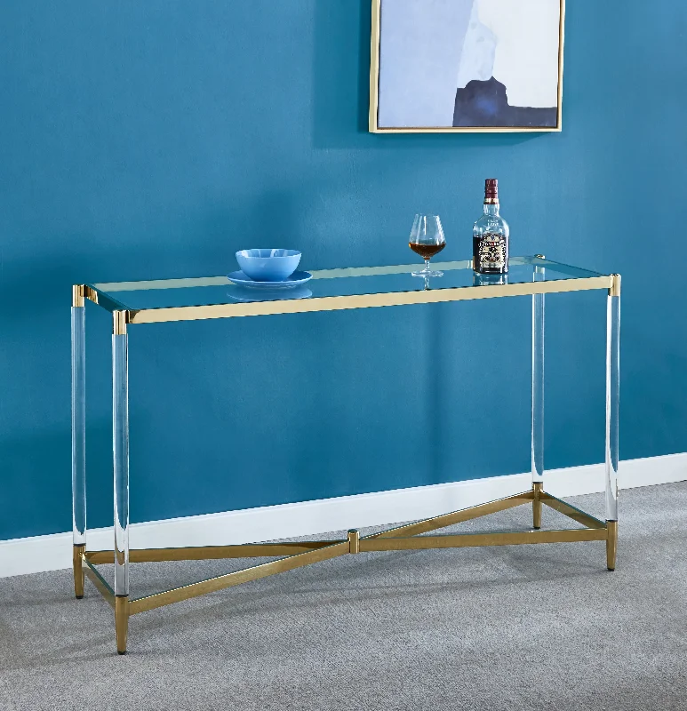 ST009 Console Table with Tempered Glass and Gold Finish