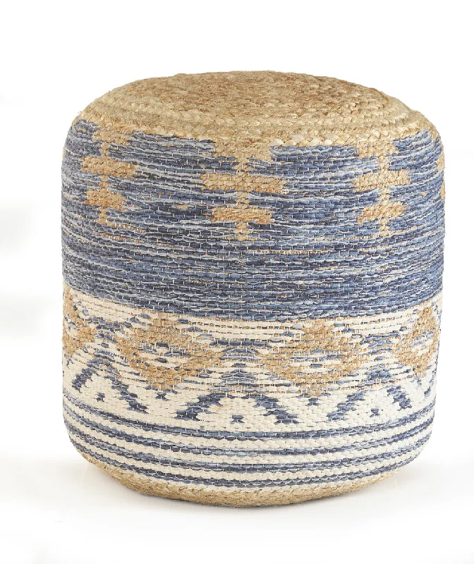 18" Blue Jute Ottoman