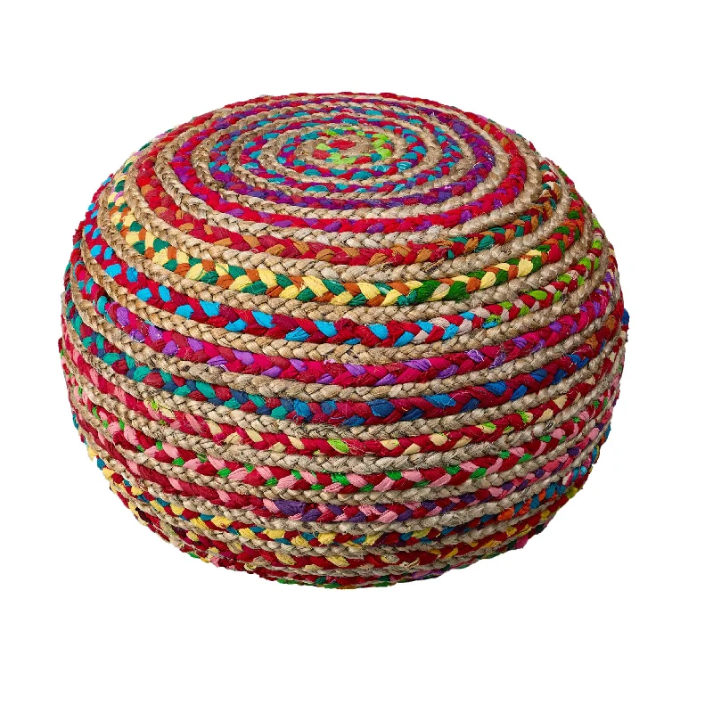 20" Blue Jute Ottoman