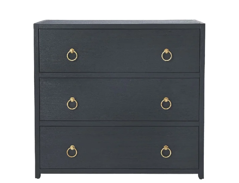 34" Navy Blue Three Drawer Standard Chest