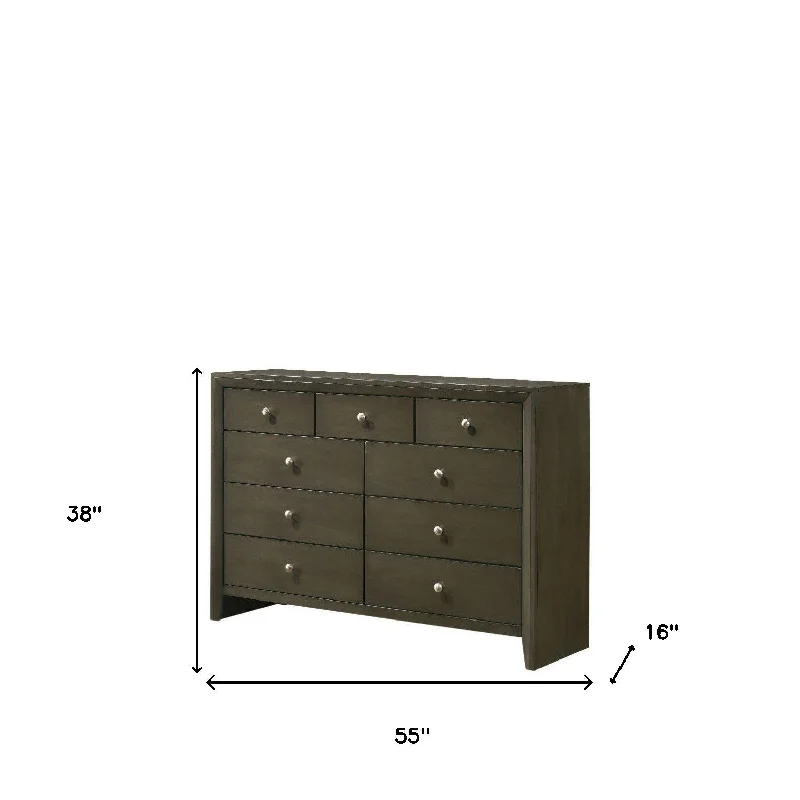 55" Gray Solid and Manufactured Wood Nine Drawer Triple Dresser