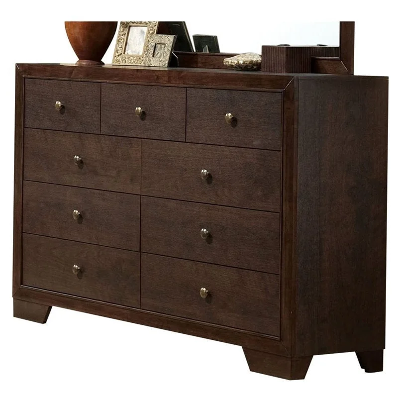 57" Espresso Solid and Manufactured Wood Nine Drawer Double Dresser