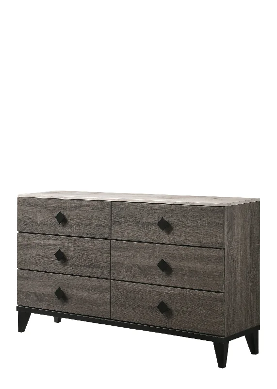 61" Gray Solid and Manufactured Wood Six Drawer Double Dresser