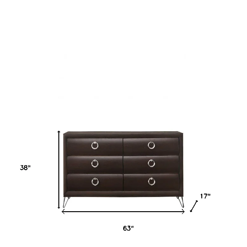 63" Merlot Solid and Manufactured Wood Six Drawer Double Dresser