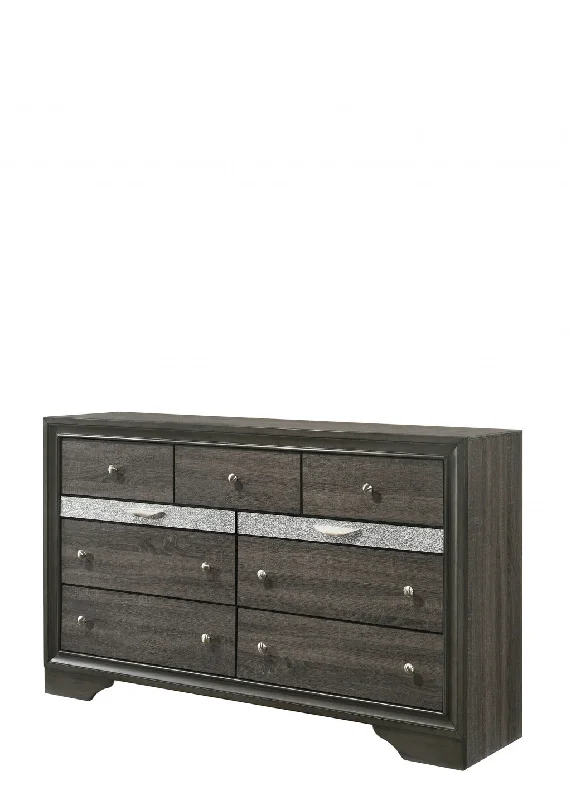 63" Gray Solid and Manufactured Wood Nine Drawer Triple Dresser