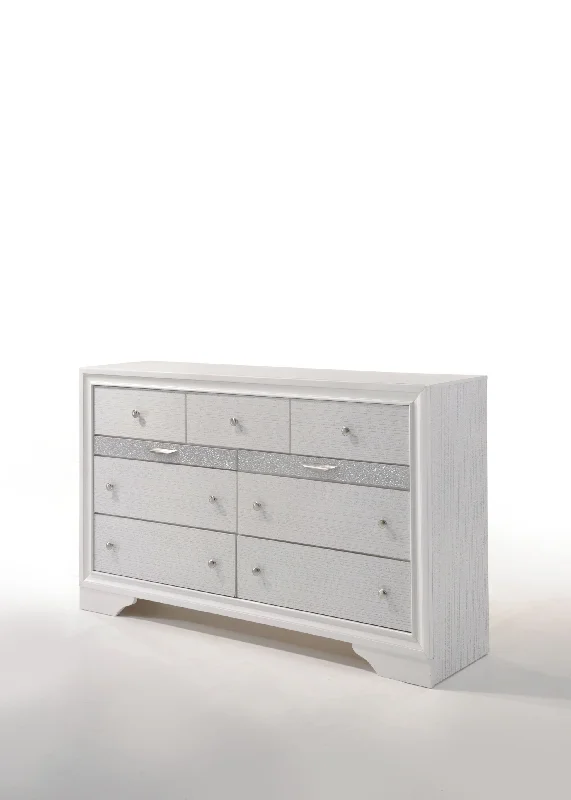 63" White Manufactured Wood Nine Drawer Triple Dresser