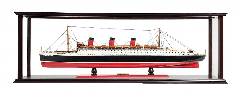 16" Black and Red RMS Queen Mary Medium Display Case Boat Hand Painted Decorative Boat