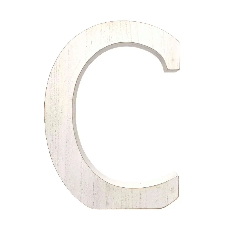 16" White Distressed Wood Letter C Tabletop Sculpture