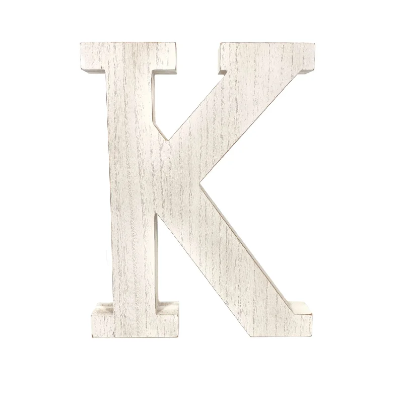 16" White Distressed Wood Letter K Tabletop Sculpture