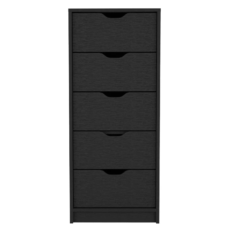 18" Black Charcoal Manufactured Wood Five Drawer Tall and Narrow Dresser