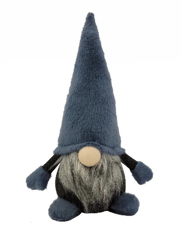 18" Slate Blue And Gray Fabric Standing Gnome Sculpture