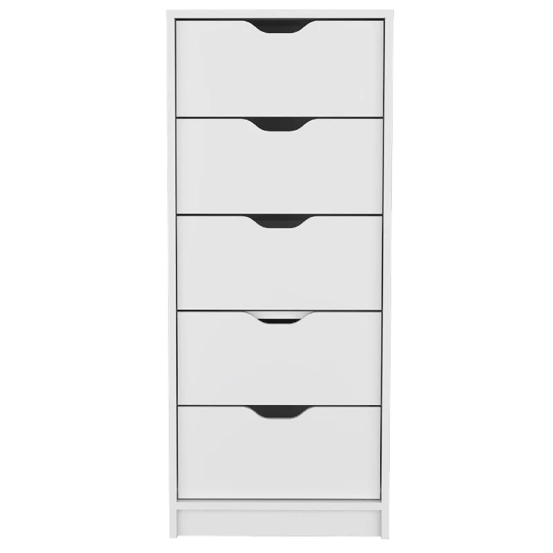 18" White Manufactured Wood Five Drawer Tall and Narrow Dresser