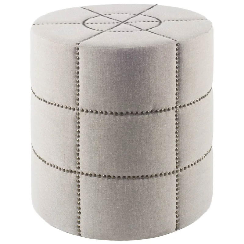 20" Cream Linen Round Footstool Ottoman