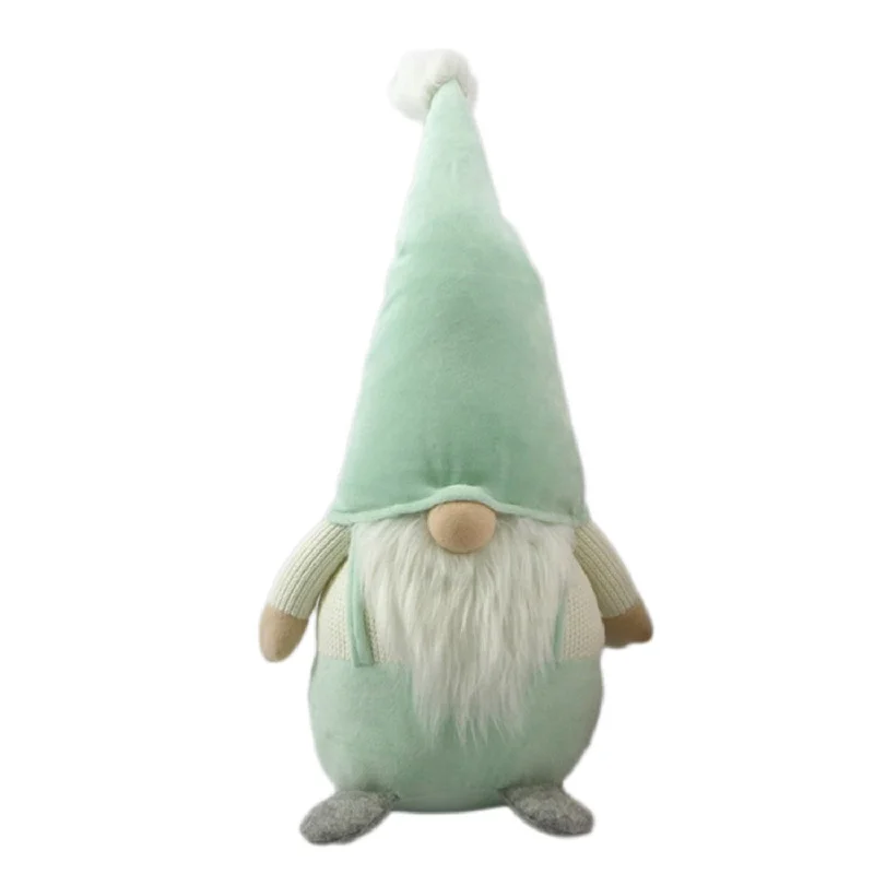 22" Green and White Fabric Standing Gnome