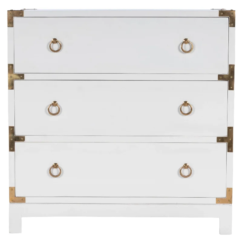 28" White Solid Wood Three Drawer Dresser