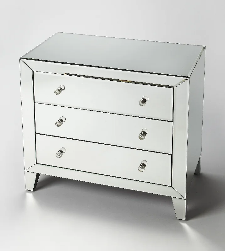 30" Clear Glass Three Drawer Chest