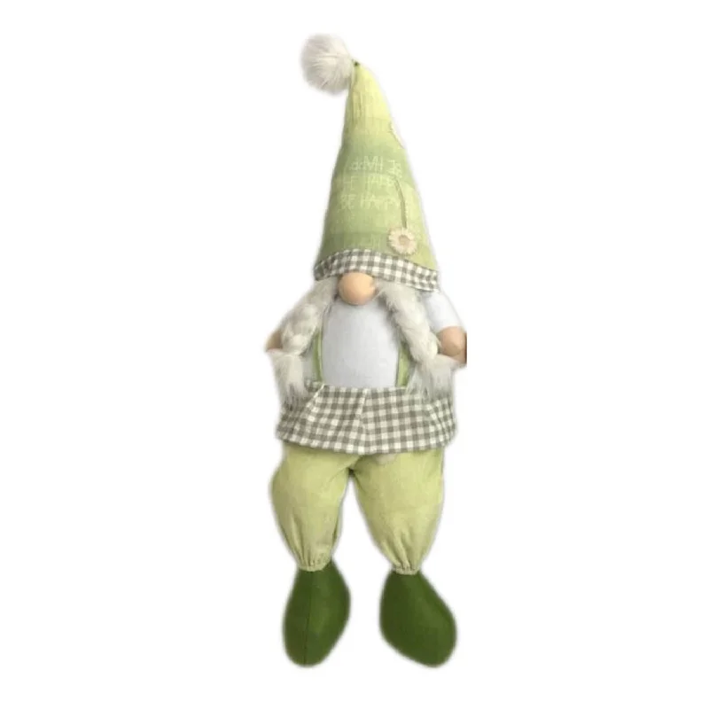 30" Green and White Fabric Sitting Gnome