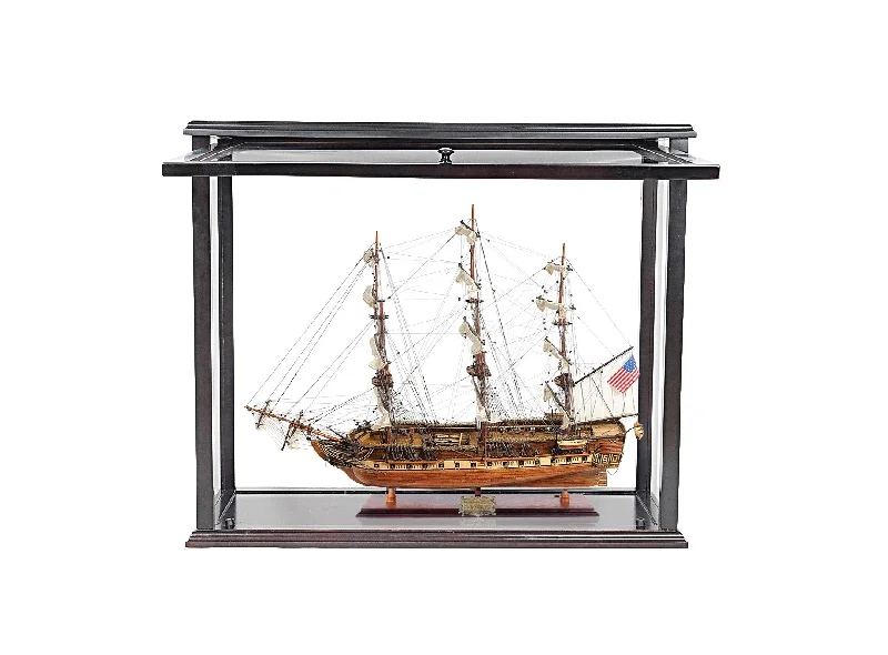 30" Wood Brown 1797 USS Constitution Medium Open Fron Display Case Hand Painted Model Boat