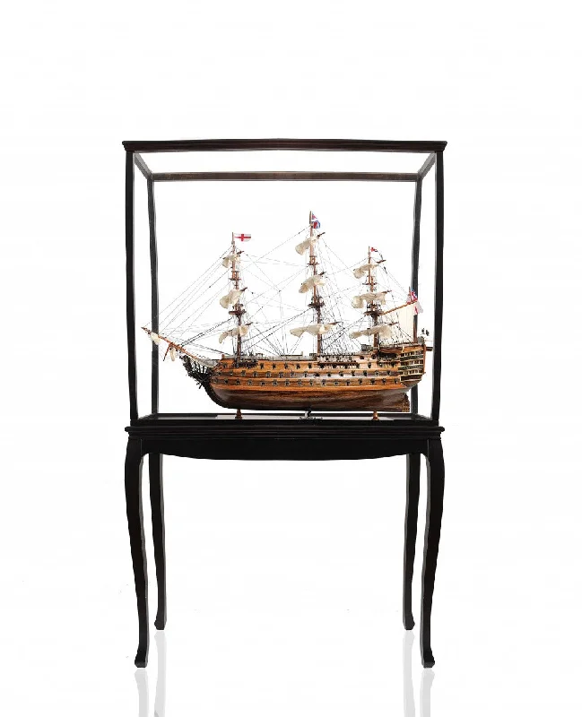 30" Wood Brown HMS Victory Medium Open Front Display Case Boat Hand Painted Decorative Boat