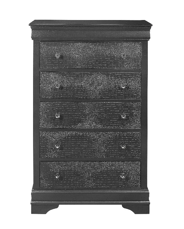 31" Metallic Grey Solid Wood Five Drawer Chest