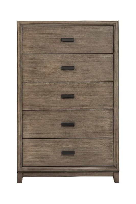 32" Gray Solid Wood Five Drawer Chest