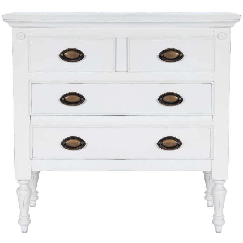 32" White Solid Wood Four Drawer Gentlemans Chest