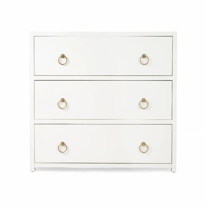 34" White Manufactured Wood Three Drawer Dresser