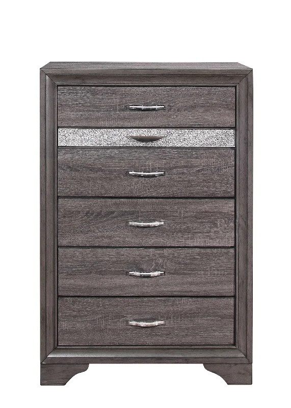 35" Grey Manufactured Wood Six Drawer Chest