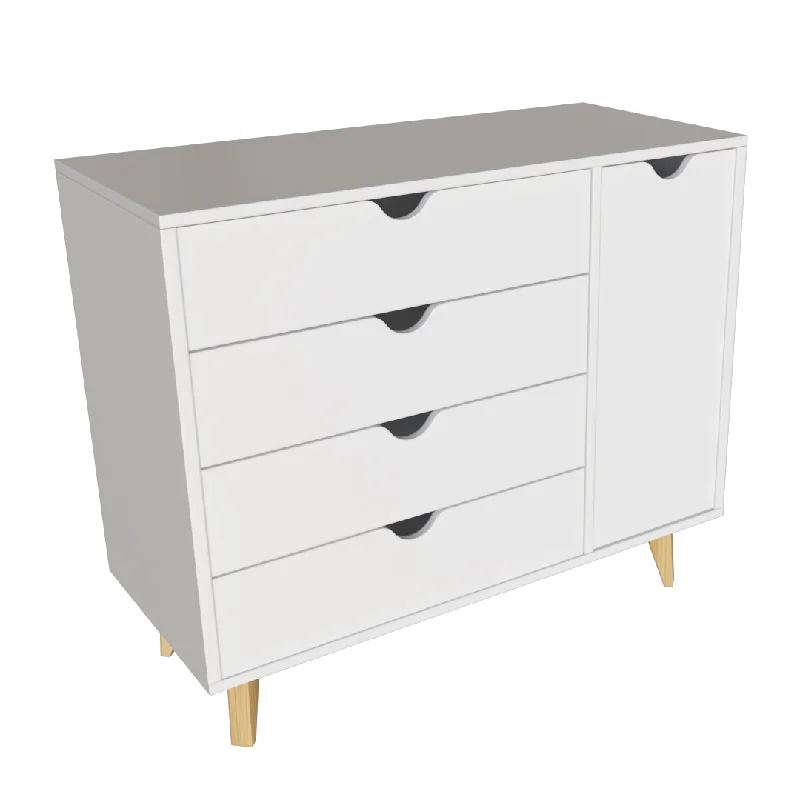 35" White Solid Wood Four Drawer Combo Dresser