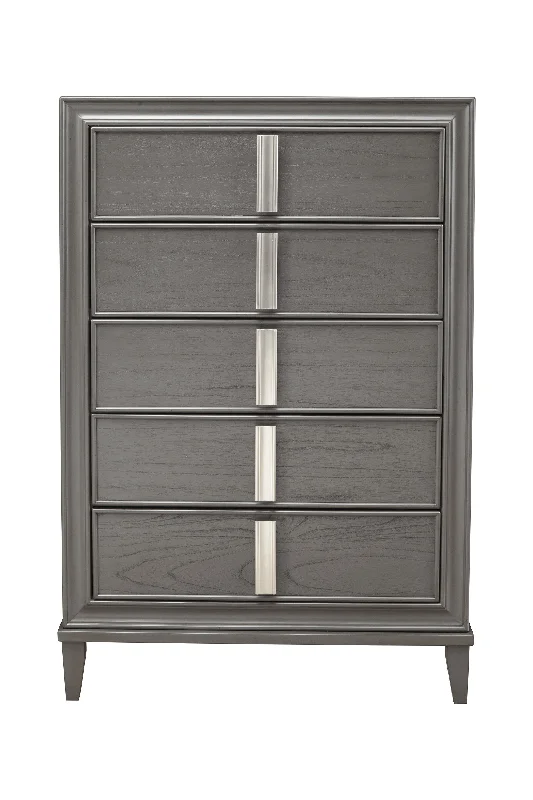 38" Gray Solid Wood Five Drawer Chest