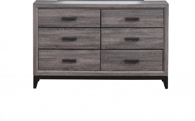 58" Gray Solid and Manufactured Wood Six Drawer Double Dresser