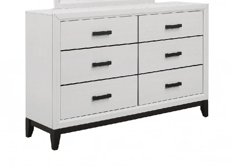 58" White Solid Wood Six Drawer Double Dresser