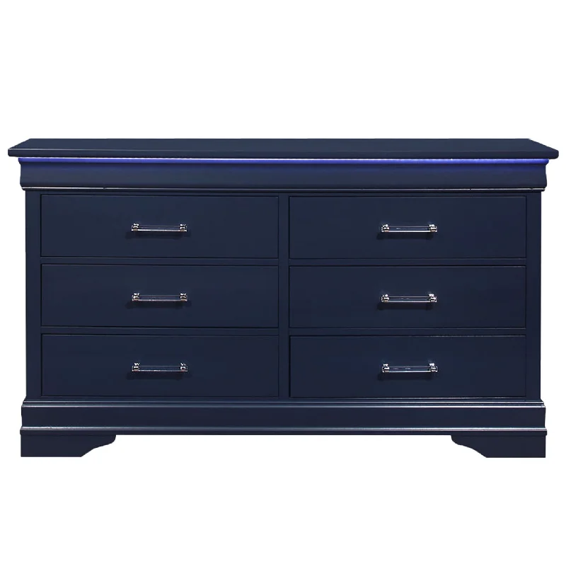 59" Blue Solid Wood Six Drawer Double Dresser