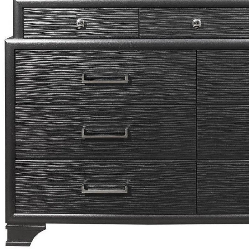 59" Gray Solid Wood Nine Drawer Double Dresser